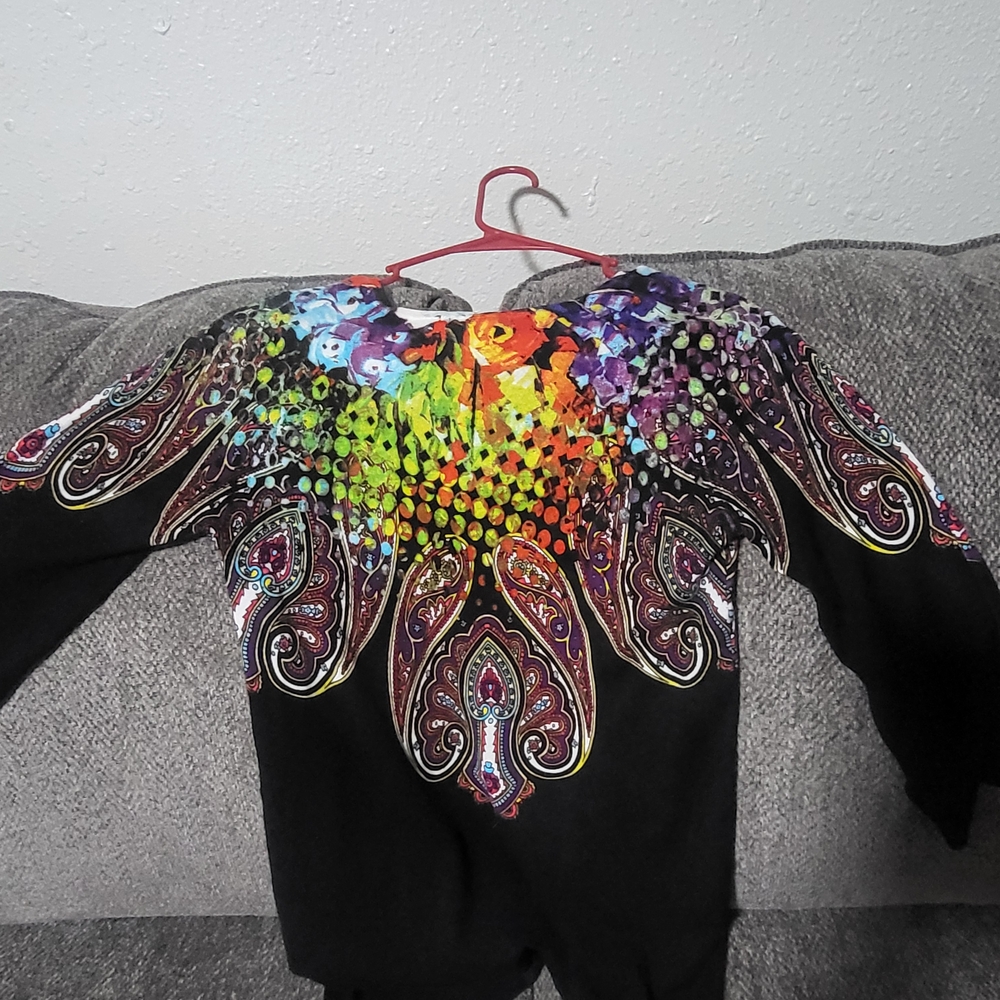 Alberto Makali Black Top with Multicolor Paisley & Neon Accent